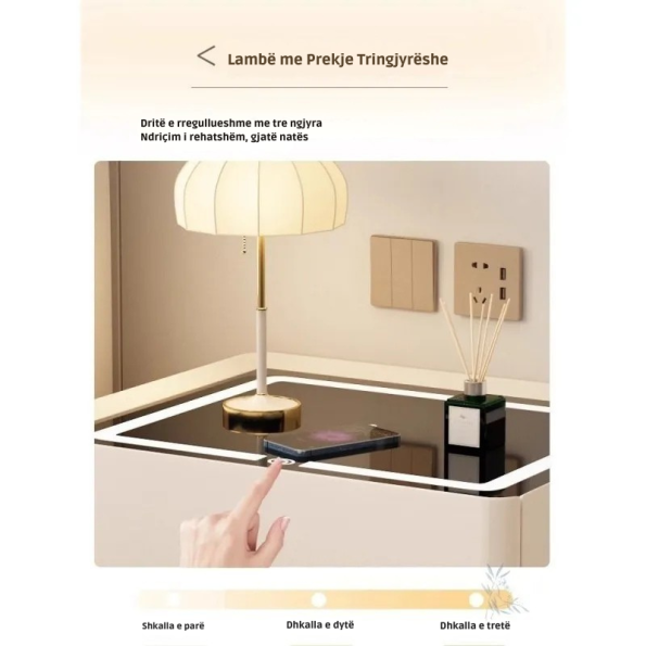 Komodinë e Avancuar me LED, USB dhe Karikim Wireless