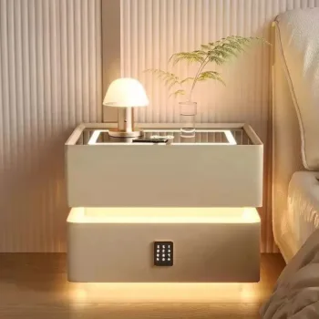 Tavolinë për Dhoma Gjumi me Kasafortë të Sigurt dhe Ndriçim LED