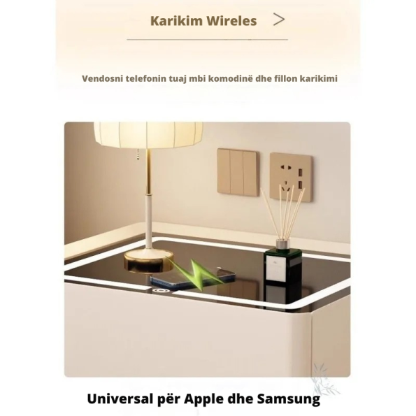 Tavolinë për Dhoma Gjumi me Ndriçim LED dhe Karikues Wireless