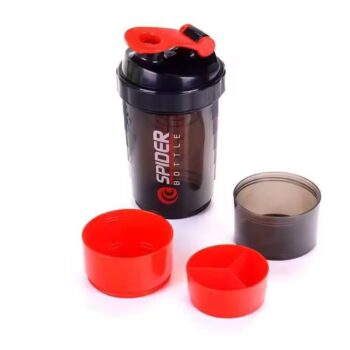 Shishe plastike shaker sportive me ndarje për pilula dhe top inox për proteinë