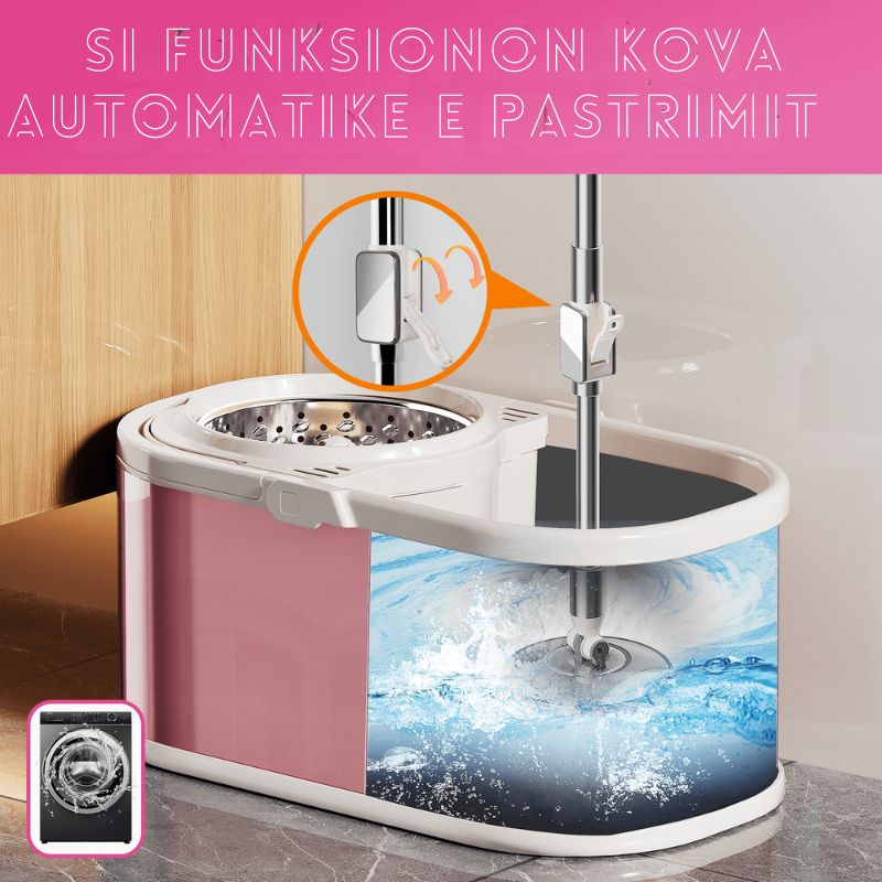 kove-automatike-per-pastrimin-e-shtepise Kovë inox për pastrim dyshemeje me shufër teleskopike dhe dizajn modern