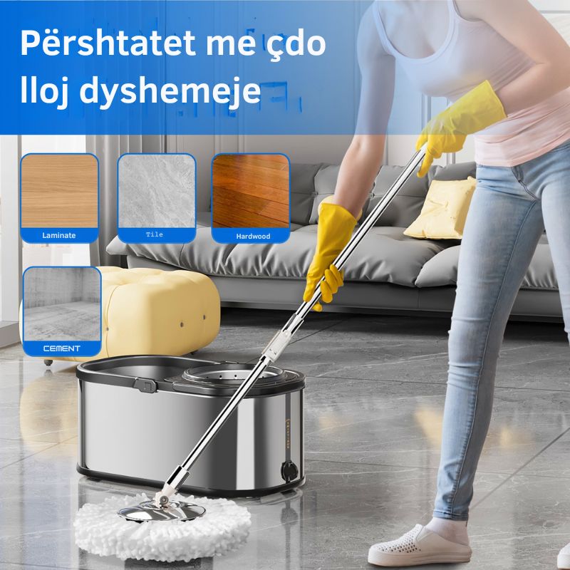 kove-per-pastrim-profesional-me-mop Mop mikrofiber për pastrim të thellë dhe heqje pluhuri me kovë inox