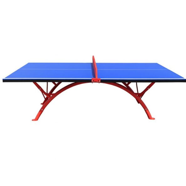 Tavolinë pingpongu për jashtë me ngjyrë blu dhe kornizë metalike të kuqe